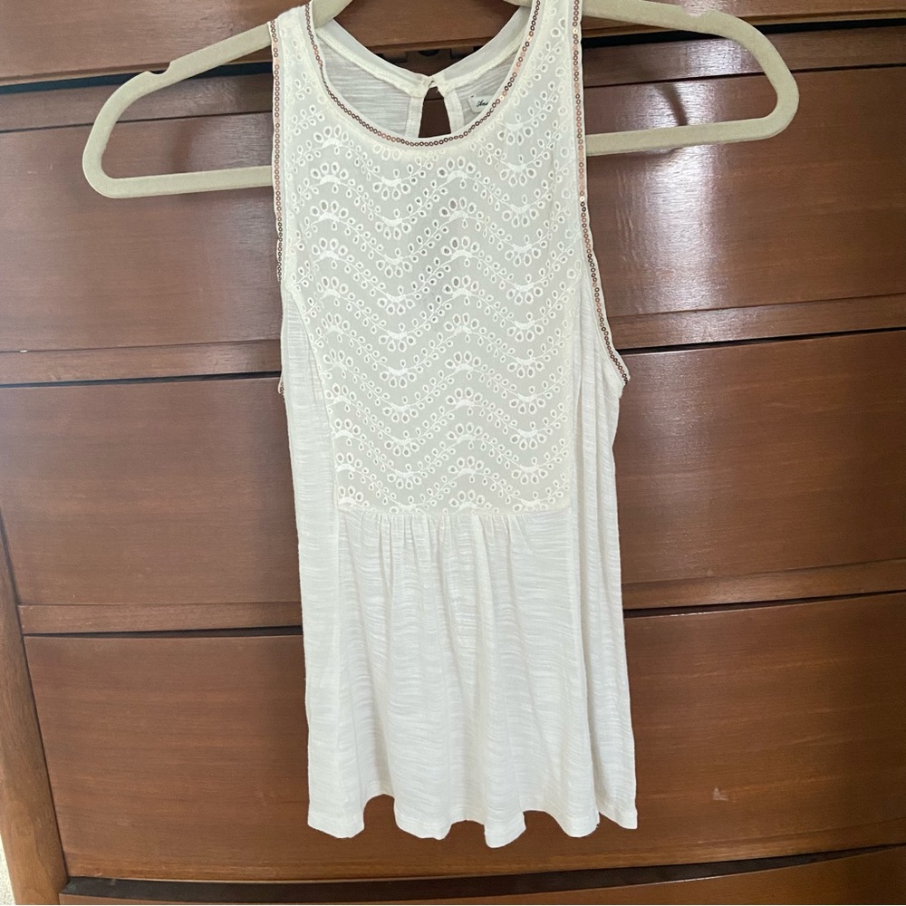 - American Eagle Cream Tank with Eyelet and Sequin details